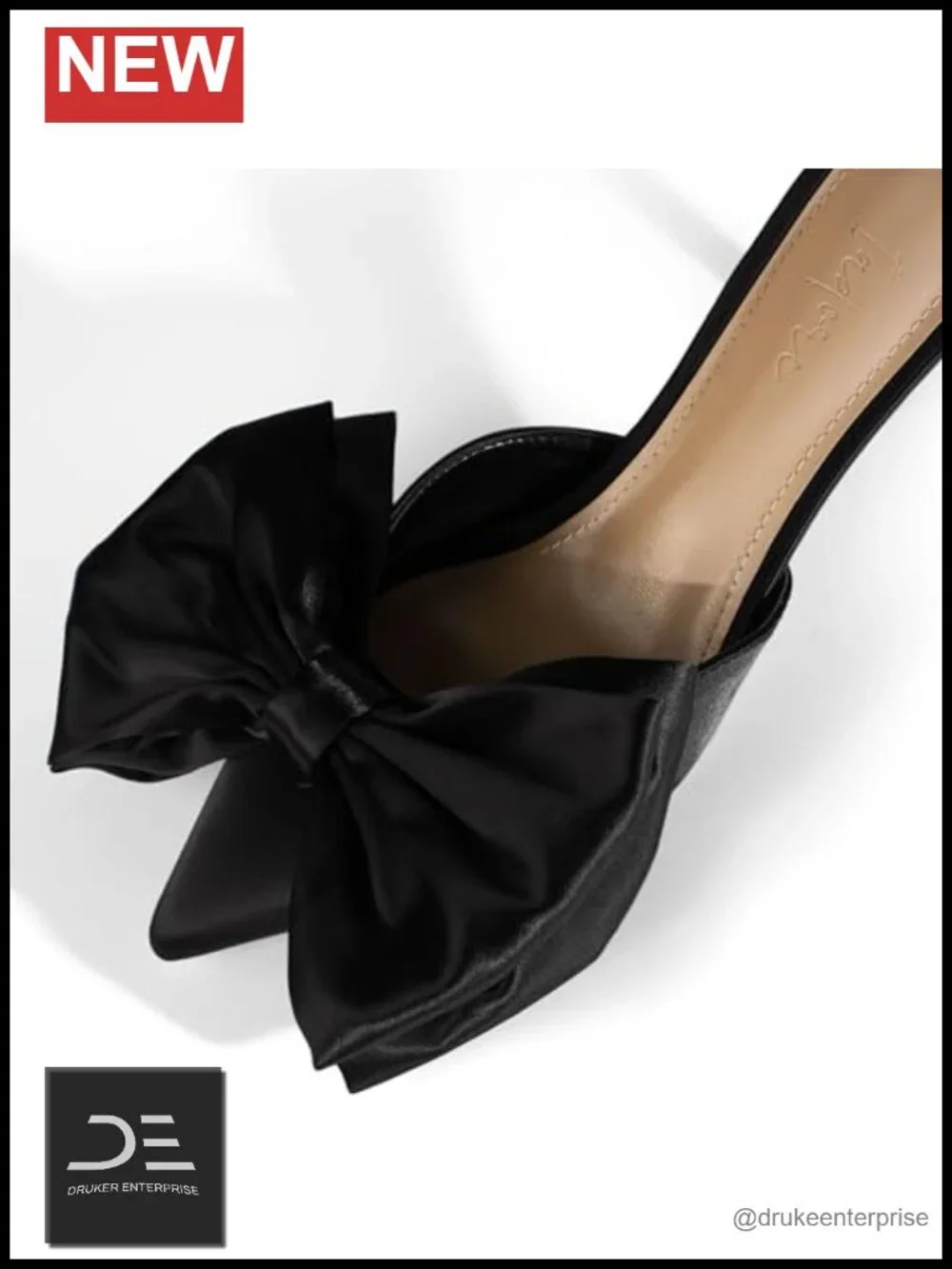 Heeled Sandals, 3-inch Satin Pointed Toe Slip-on Stiletto Mules with Oversized